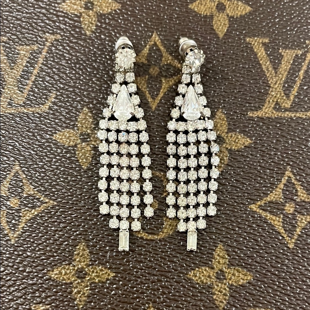 Vintage Faux Diamond Rhinestone Silver Earrings
